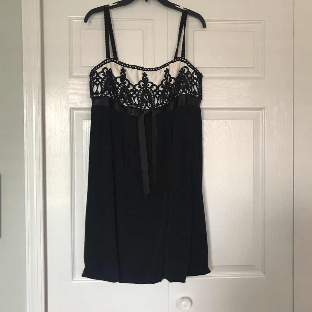 Jessica McClintock Black and White Satin Babydoll Mini Dress Size 12